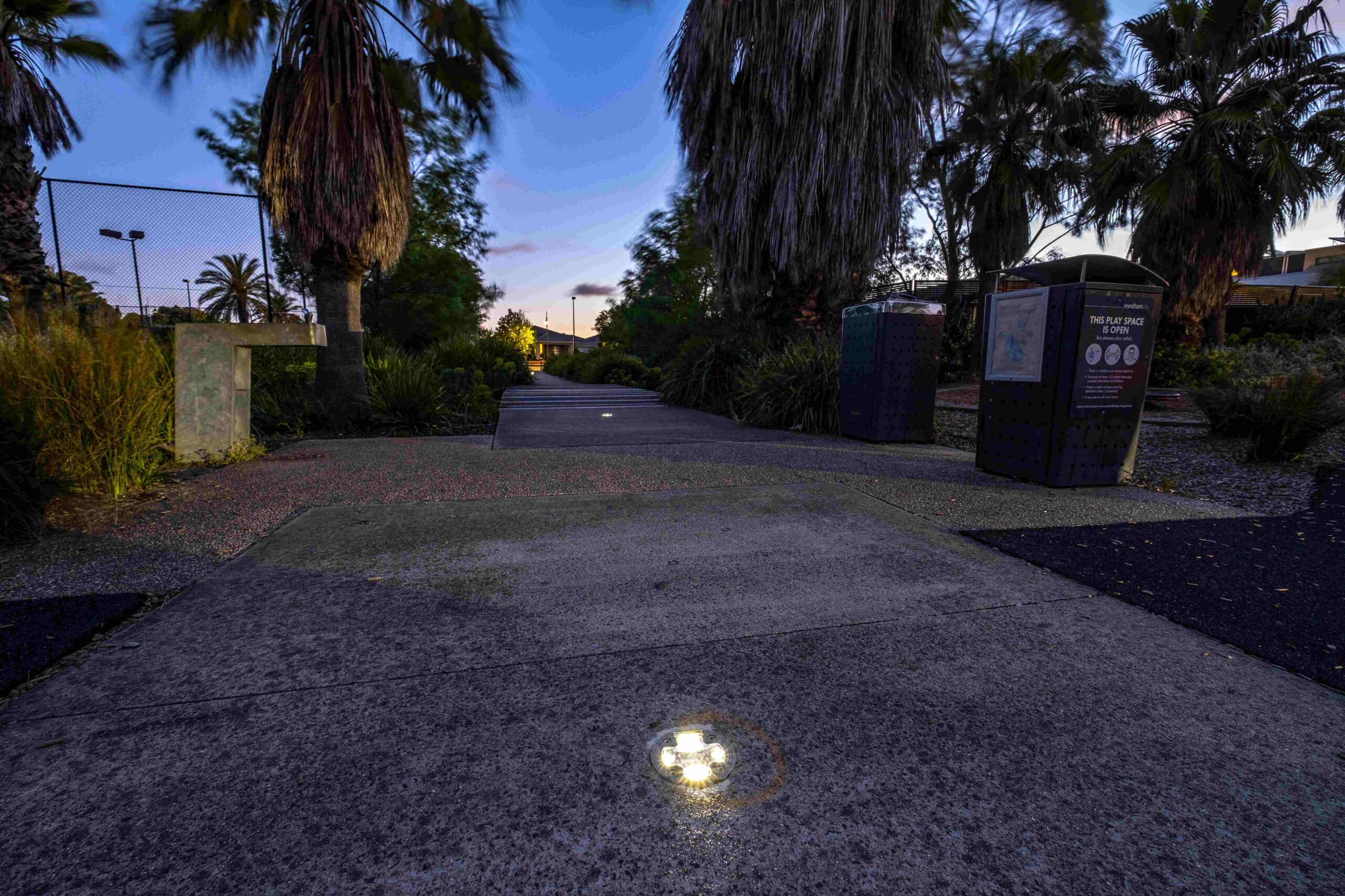 Close up of Vivacity LED Stud Light in footpath